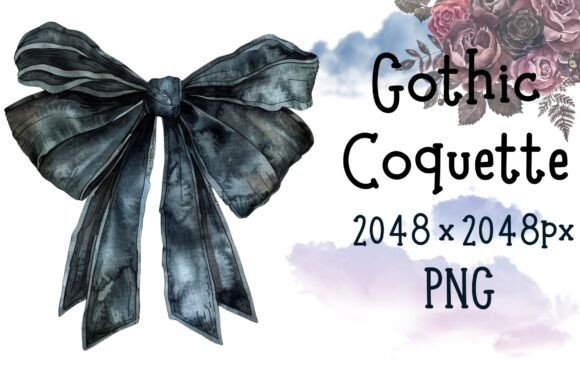 Black Gothic Coquette Watercolor Bow