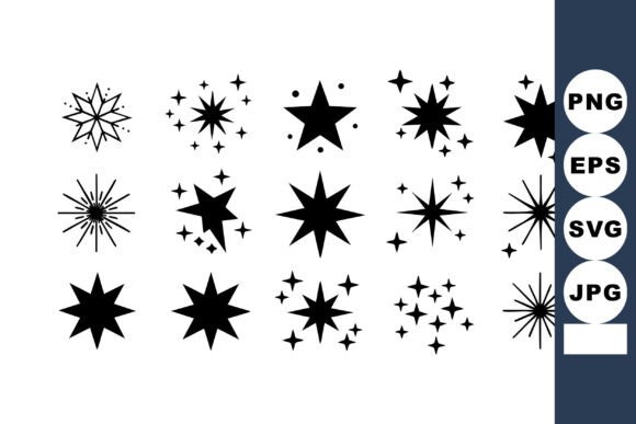 Black Star Shapes and Sparkle Vector Set