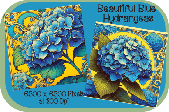 Blue Hydrangea Botanical Illustration