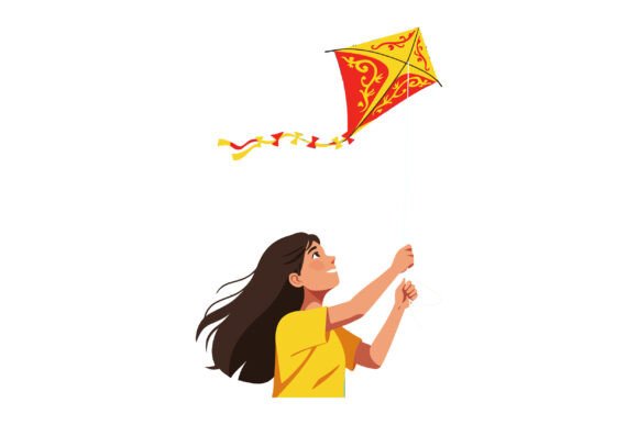 Bringing Joy to Life with the Girl Flying Red and Yellow Diamond-Shape Design