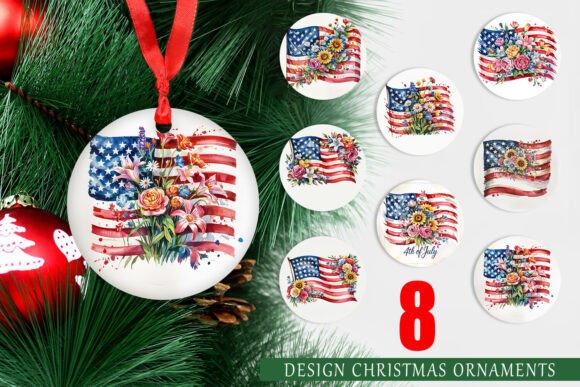 Bringing Patriotic Charm to Your Holidays with Ornament Watercolor American Flag Floral Designs
