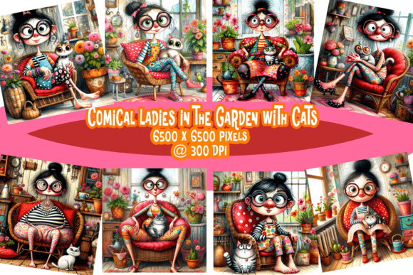 Comical Ladies in the Garden with Cats: An Evaluation of Whimsical Illustration Art