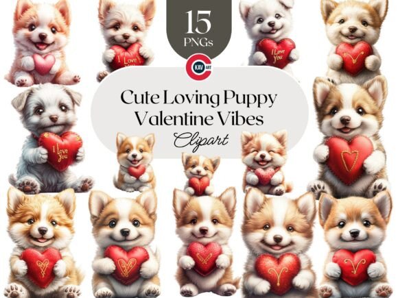 Cute Puppy with Red Heart Clipart