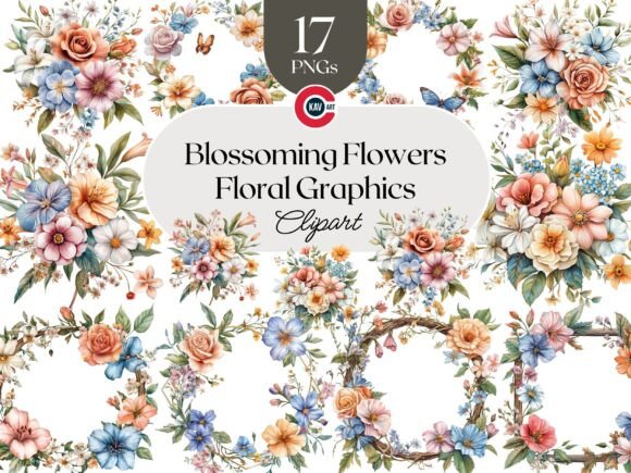 Elevating Digital Designs with the Blossoming Floral Bouquet and Wreath Collection