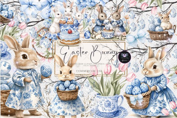 Elevating Spring Design with Easter Bunny Chinoiserie Clipart