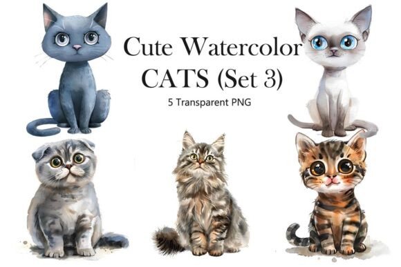 Evaluating Cute Watercolor Cats - Set 3 for Digital and Print Design Projects