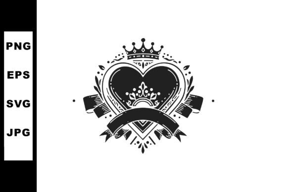 Evaluating the Heart Shaped Crown Emblem with Decorative Ribbon for Brand Identity and Design Projects