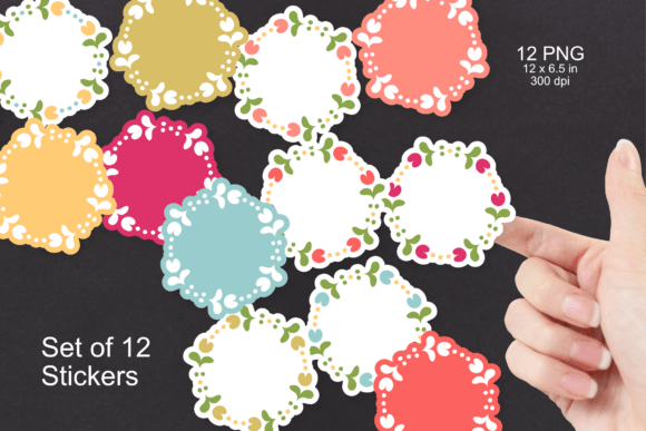 Floral Ring Border Sticker Set of 12 PNG