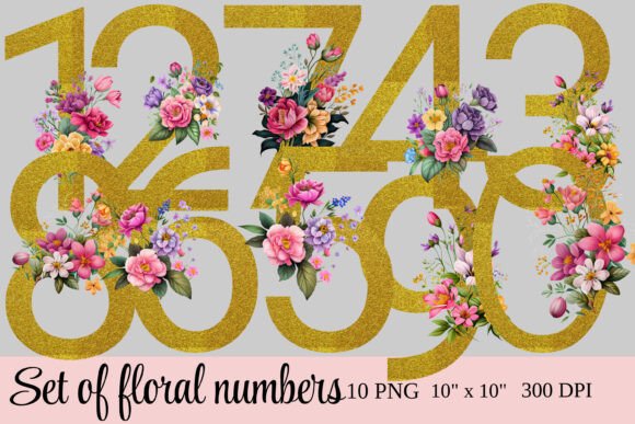 Gold Glitter Floral Numbers Clipart PNG: Elevating Your Designs with Elegant Numerals