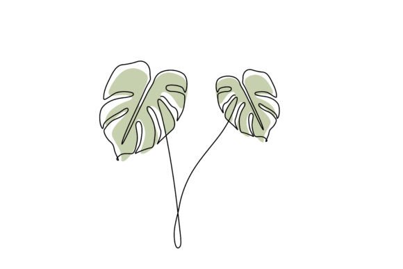 One Line Art Monstera Leaves