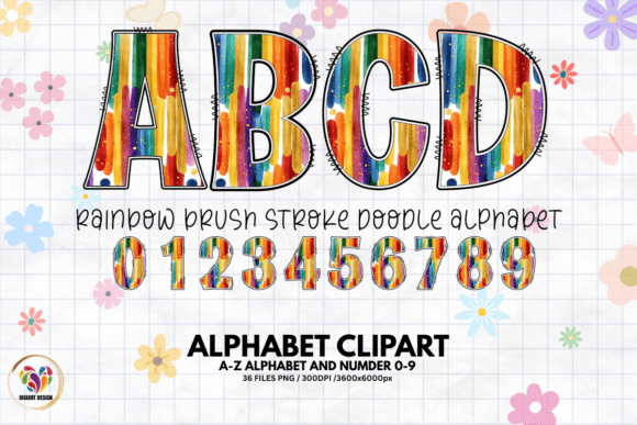 Rainbow Brush Stroke Doodle Alphabet Guide