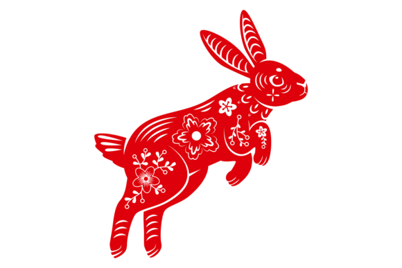 Red Rabbit with Floral Ornament Design