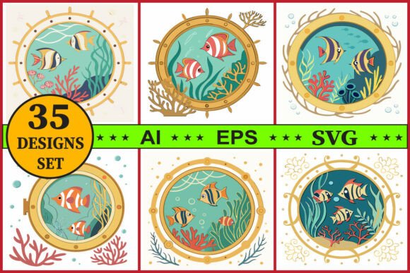 Underwater Scene Fish Vector Clipart Set: A Creative Resource for Ocean-Themed Designs