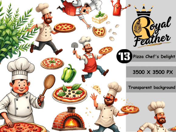 Watercolor Pizza Chef Clipart Bundle: Bringing Hand-Painted Charm to Your Food Branding